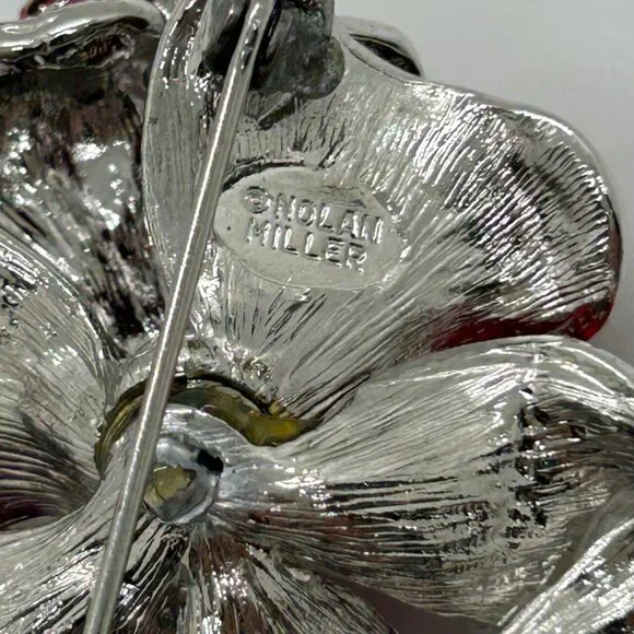 Vintage Nolan Miller Brooch First Lady Red Rose Nancy Regan Rhinestone Brooch - Picture 7 of 16